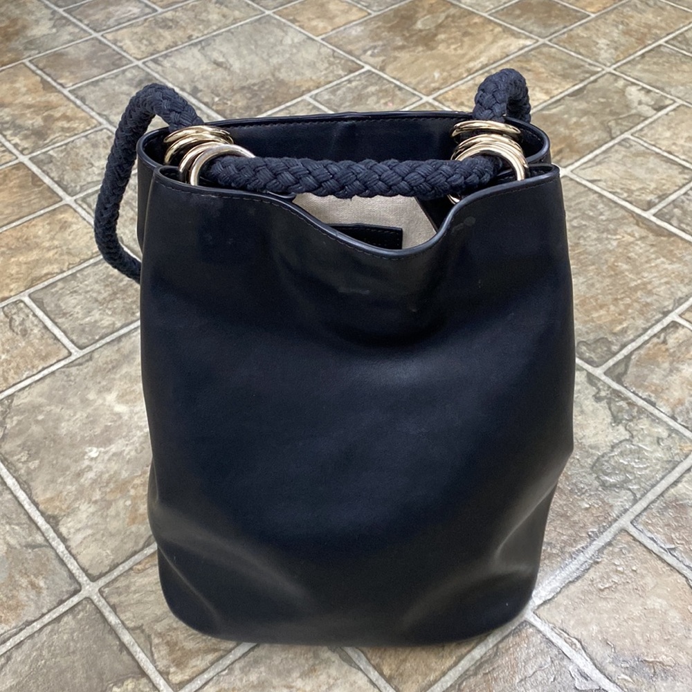 Zara Trafaluc Bucket Bag Braided Rope Gold Accent Rings Vegan Leather, B…